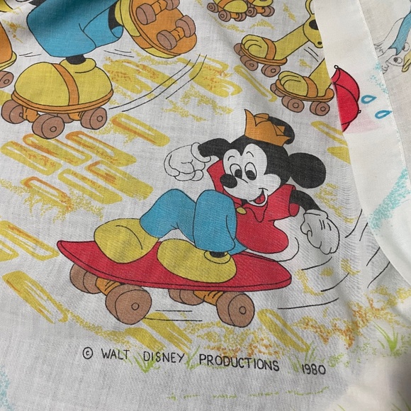 Vintage Mickey Mouse Flat Sheet Twin Disney Retro Fabric - Picture 6 of 11